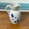 Williamsburg Pottery Stoneware Pitcher With Blue Leaf Motif