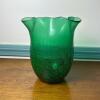 Green Crackle Glass Vase with Ruffled Rim