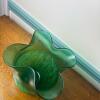 Green Crackle Glass Vase with Ruffled Rim - 2