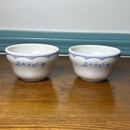 Pair Blue Floral USA Stoneware Custard Bowls