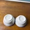 Pair Blue Floral USA Stoneware Custard Bowls - 4