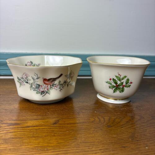 Pair of Lenox Porcelain Bowls - Serenade and Holly Pattern