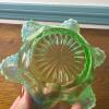 Opalescent Green Pressed Glass Bowl With Ruffled Edge - 3