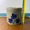 Stoneware Crock With Lid and Blue Floral Design - 8
