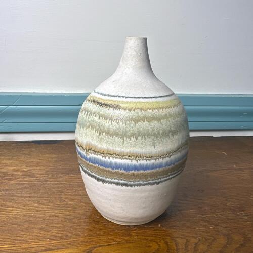 Studio Pottery Pastel Banded Vase, Signed