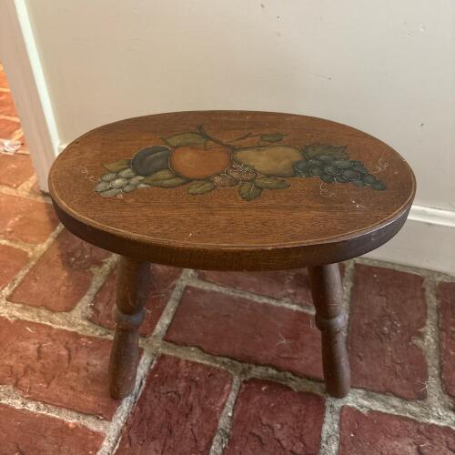 Painted Fruit Motif Wooden Stool