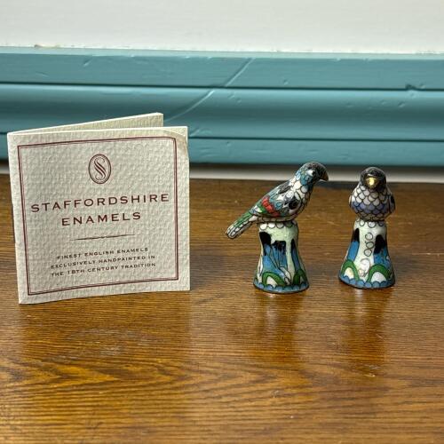 Pair of Staffordshire Enamels Parrot Figurines