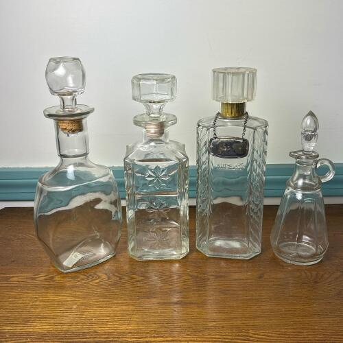 Assortment of Four Vintage Glass Decanters and Cruets
