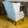 Barbo's Own Wing Chair in Blue Damask Queen Anne Style - 2