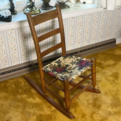 Ladder-Back Child's Rocking Chair With Floral Seat