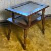 Two-Tier Wooden End Table With Woven Cane Insets
