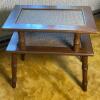 Two-Tier Wooden End Table With Woven Cane Insets - 2
