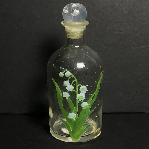 Floral Design Glass Apothecary Bottle with Stopper
