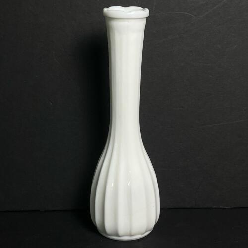 White Milk Glass Bud Vase with Ribbed Pattern