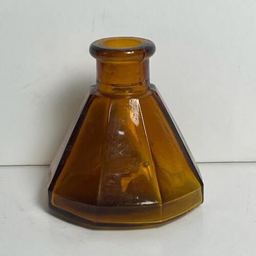 Vintage Amber Octagonal Glass Inkwell