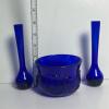 Cobalt Blue Glass Bowl and Vases Set - 4