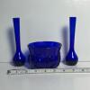 Cobalt Blue Glass Bowl and Vases Set - 5