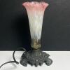 Decorative Portable Lamp with Pink Glass Shade, Rococo-Style Base