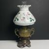 Brass and Glass Table Lamp with Floral Painted Shade