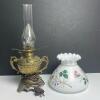 Brass and Glass Table Lamp with Floral Painted Shade - 4