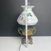 Brass and Glass Table Lamp with Floral Painted Shade - 6