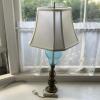Table Lamp With Blue Glass Embellishment and White Shade
