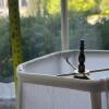 Table Lamp With Blue Glass Embellishment and White Shade - 7