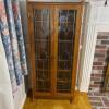 Glass Door Display Cabinet in Mission-Style Oak with Brass Accents - 2
