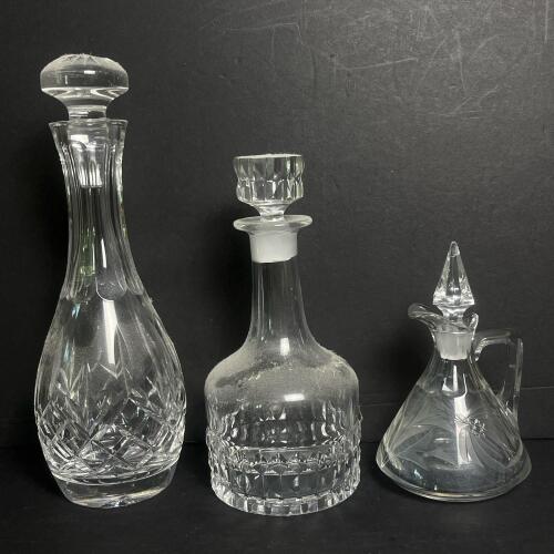 Cut Glass Decanters and Etched Glass Cruet, Vintage Style