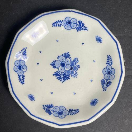 Blue and White Floral Porcelain Plate in Delft-Style
