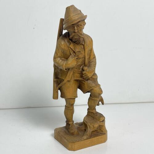 Hand-Carved Wood Hunter Figurine in Alpine Style by Anbo Flacker