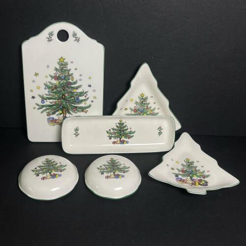 Nikko Christmas Tree Porcelain Pieces and Cutting Board