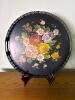 Hand Painted Floral Metal Tray With Pierced Gallery Edge
