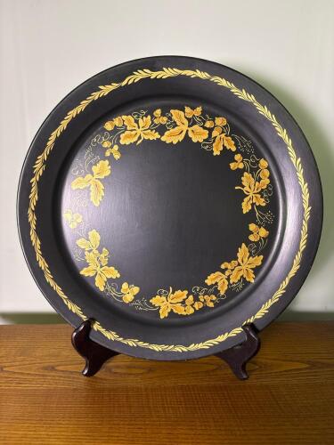 Hand Painted Black and Gold Decorative Metal Tray