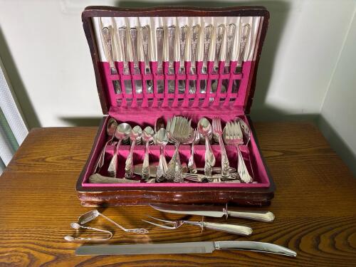 Assorted Silverplate Flatware and Serving Pieces in Wooden Case