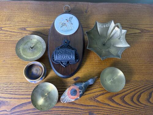 Assorted Vintage Candle Holders, Wall Match Holder, Decor Pieces