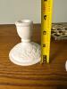 Pair of Imperial Milk Glass Candlesticks, Brass Owl Trivet, Brass Filigree Trivet - 2