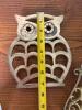 Pair of Imperial Milk Glass Candlesticks, Brass Owl Trivet, Brass Filigree Trivet - 4