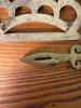 Pair of Imperial Milk Glass Candlesticks, Brass Owl Trivet, Brass Filigree Trivet - 7
