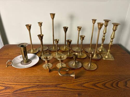 Mixed Brass Candlesticks and Candleholder Assortment