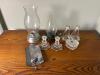 Assorted Crystal and Metal Candlesticks, Hurricane Lamps, and Boxes