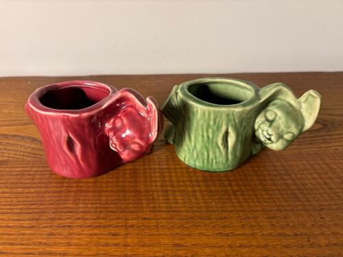 Pair of USA 606 Bunny Planters, Vintage American Pottery