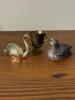 Three Miniature Metal Bird Figurines and Trophy-Style Cup