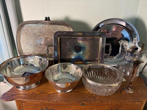 Assorted Silverplate Chrome and Glass Serving Pieces