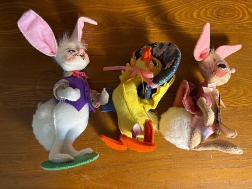 Three Annalee Easter Bunny and Duck Figures Assortment