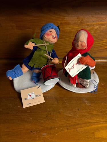 Two Annalee Christmas Caroler and Drummer Felt Dolls