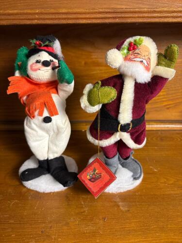 Two Annalee Mobilitee Santa and Snowman Christmas Dolls