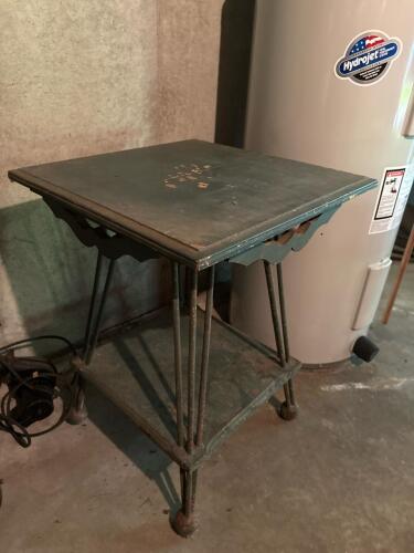 Painted Wood and Metal Table with Lower Shelf, Arts and Crafts-Style