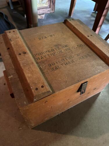 Wood Storage Chest Stamped Raytheon Waltham, Mass