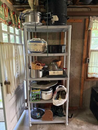 Kitchen Goods and Lawn and Garden Items with Shelf